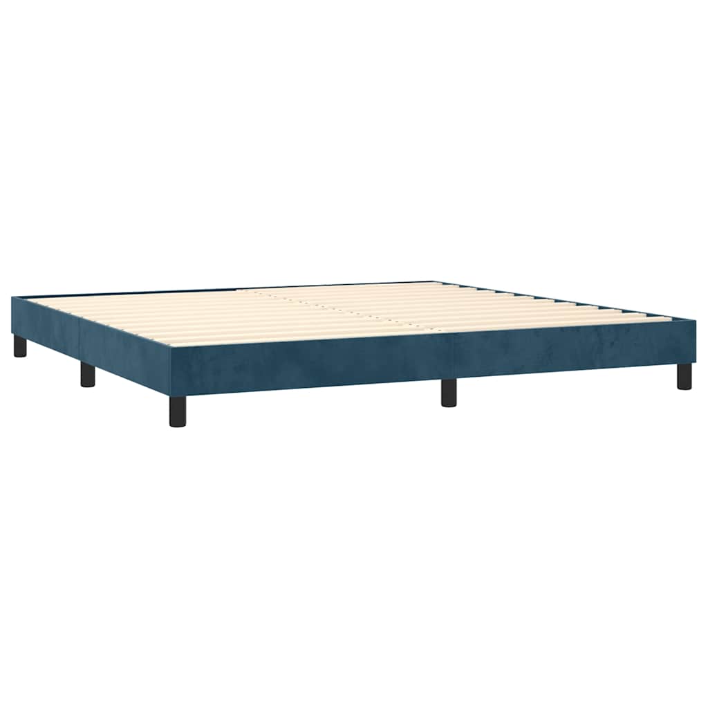 sötétkék bársony rugós ágy matraccal 200x200 cm