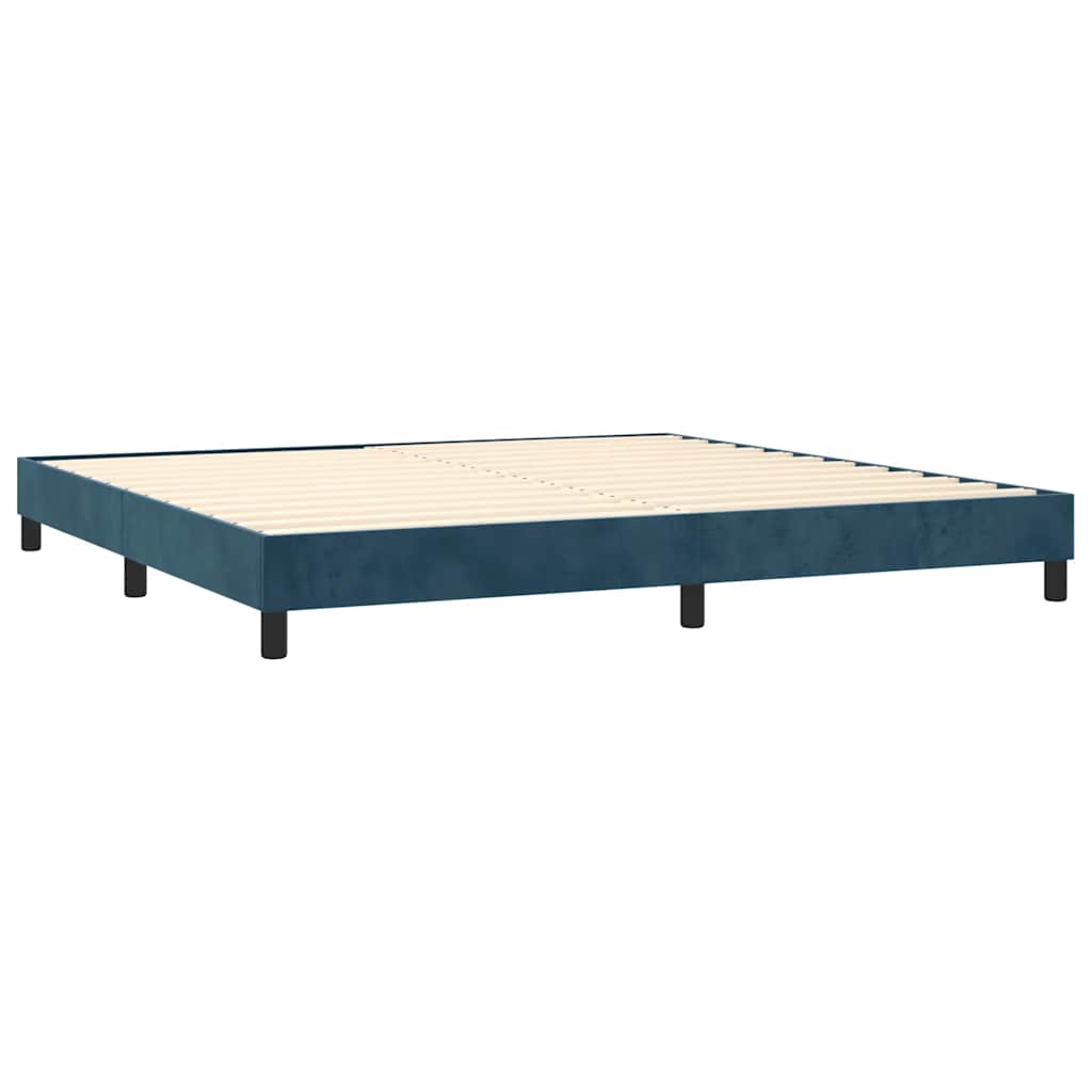 sötétkék bársony rugós ágy matraccal 200x200 cm