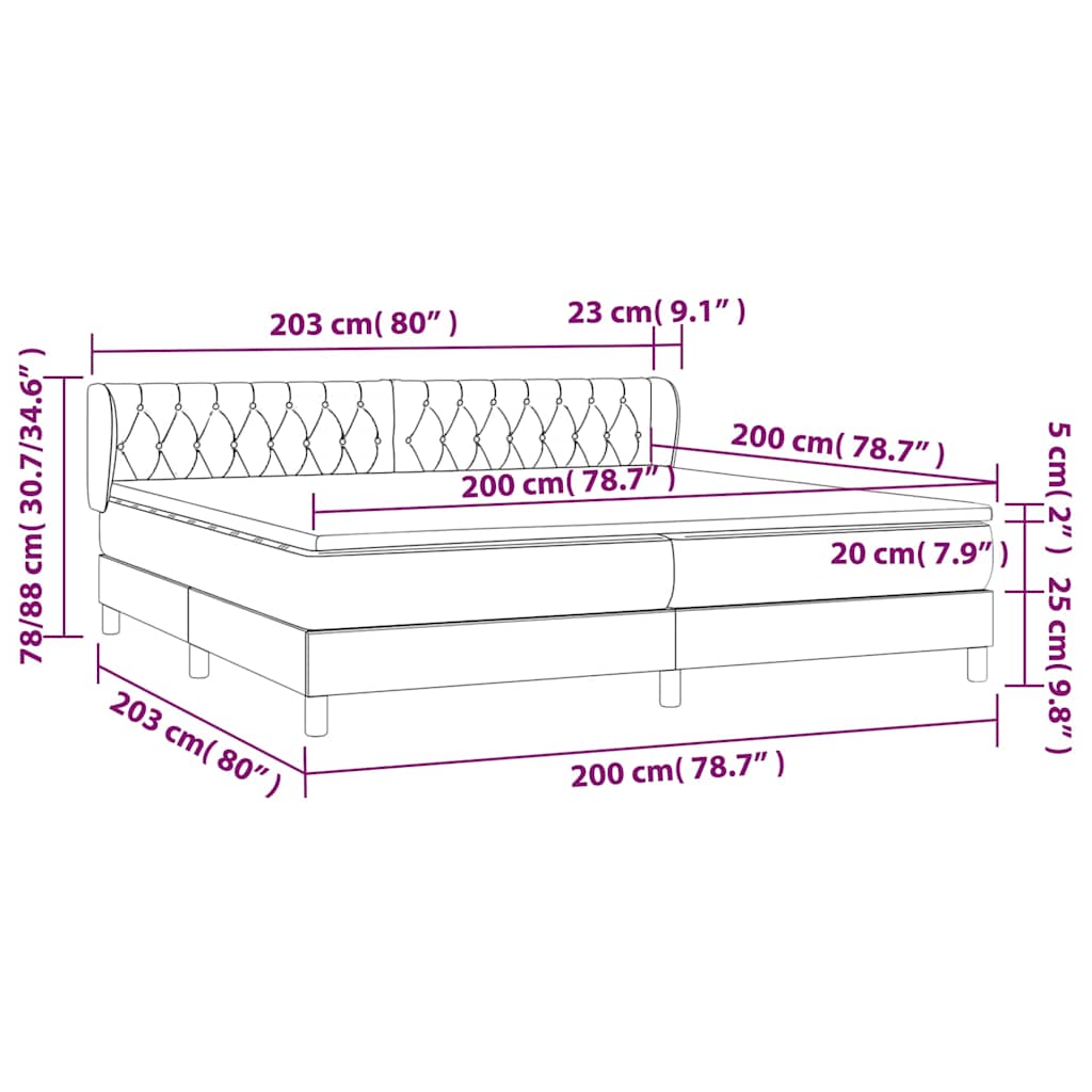 sötétkék bársony rugós ágy matraccal 200x200 cm