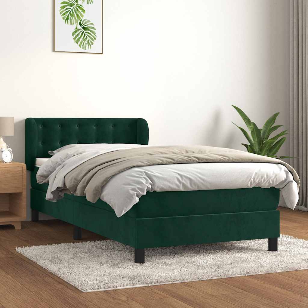 sötétzöld bársony rugós ágy matraccal 80 x 200 cm