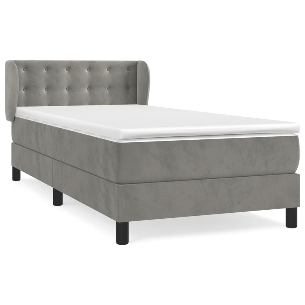 világosszürke bársony rugós ágy matraccal 90 x 200 cm