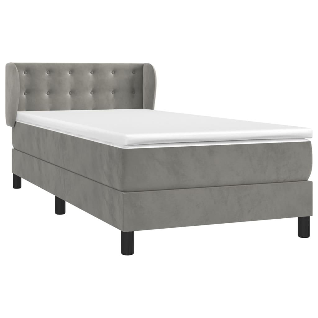 világosszürke bársony rugós ágy matraccal 100 x 200 cm