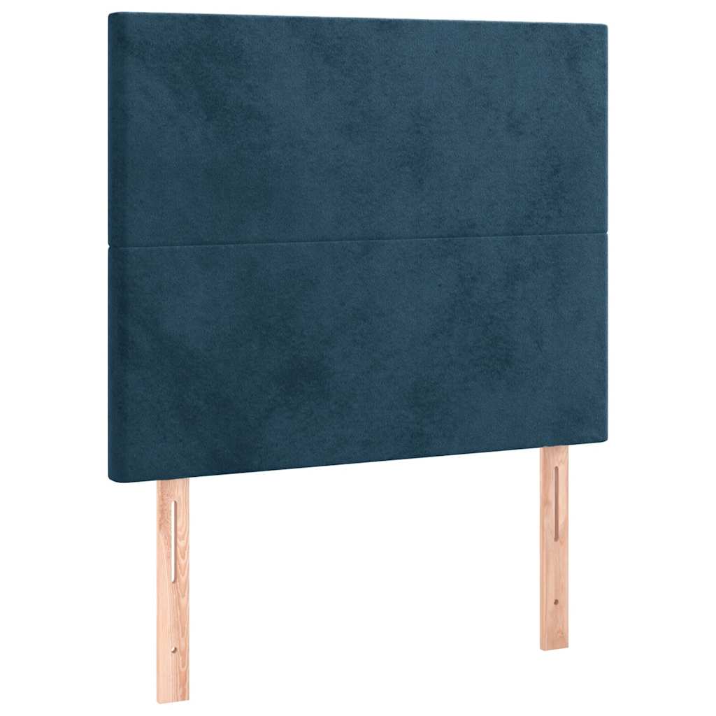 sötétkék bársony rugós ágy matraccal 100 x 200 cm