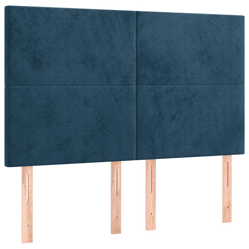 sötétkék bársony rugós ágy matraccal 140x190 cm
