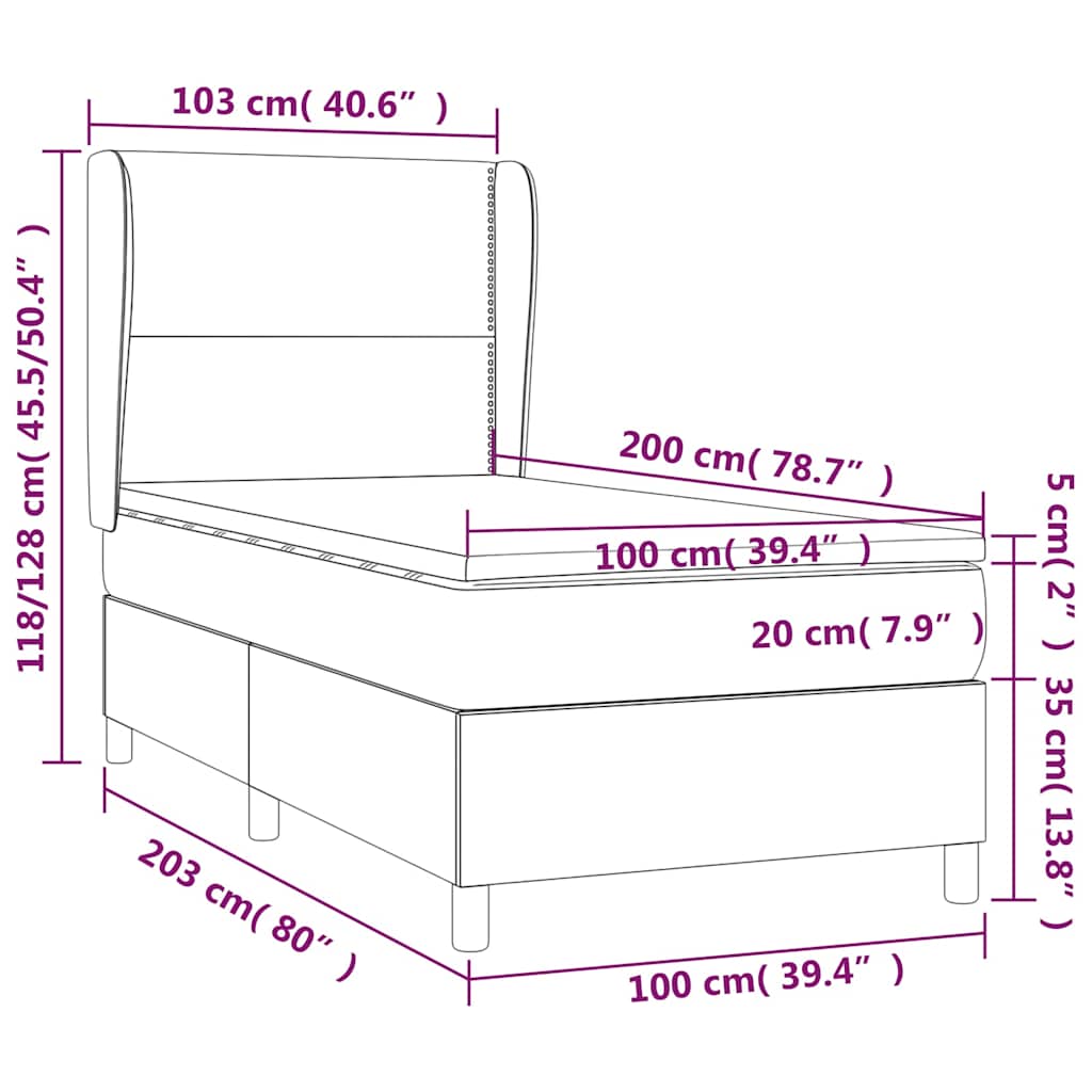 sötétzöld bársony rugós ágy matraccal 100 x 200 cm