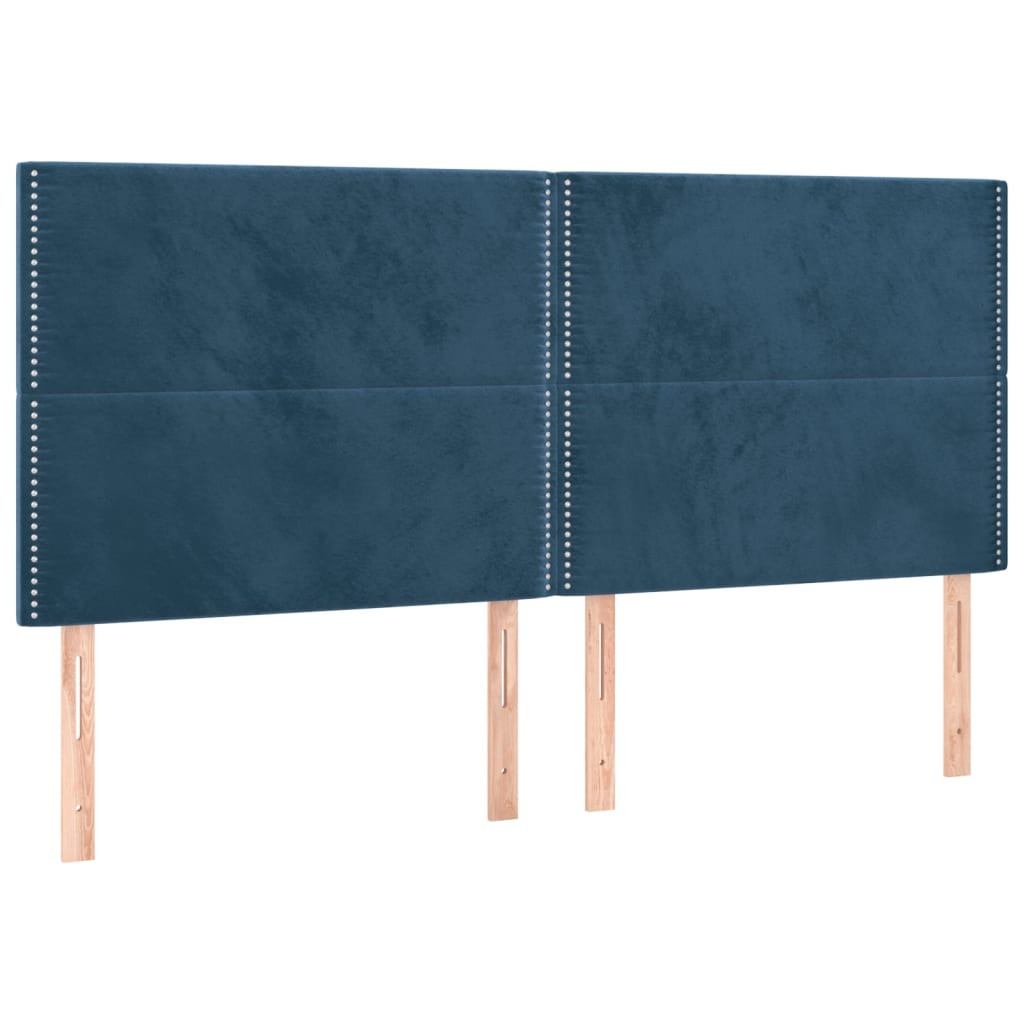 sötétkék bársony rugós ágy matraccal 200x200 cm