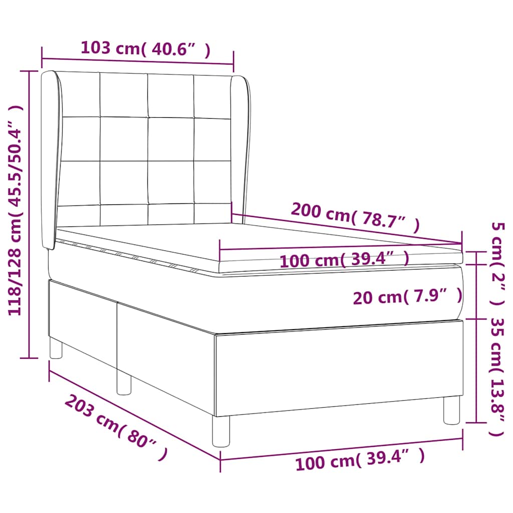 sötétzöld bársony rugós ágy matraccal 100 x 200 cm