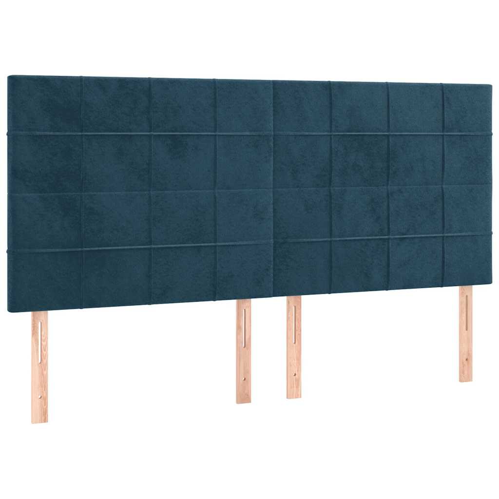 sötétkék bársony rugós ágy matraccal 160x200 cm