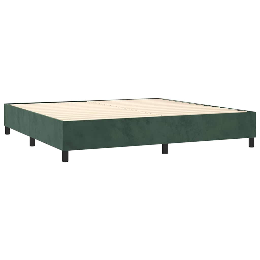 sötétzöld bársony rugós ágy matraccal 200x200 cm