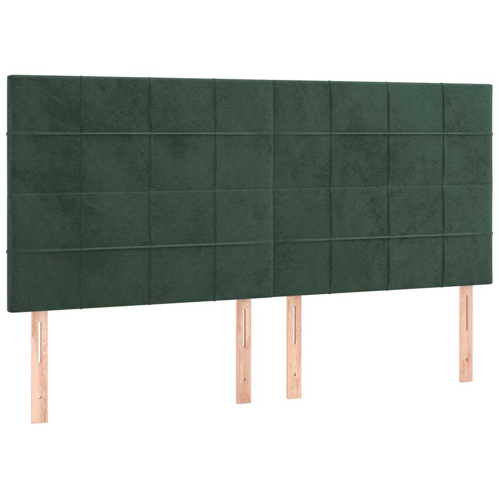 sötétzöld bársony rugós ágy matraccal 200x200 cm