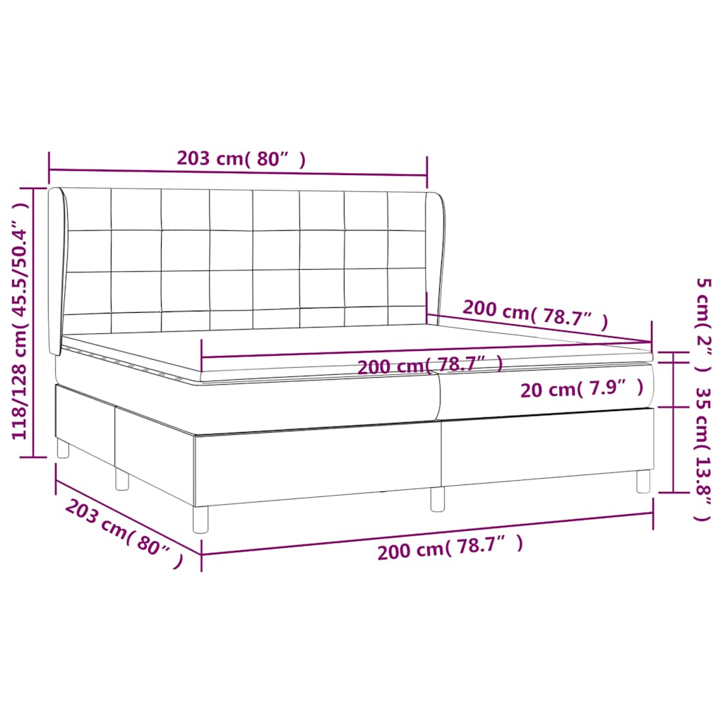 sötétkék bársony rugós ágy matraccal 200x200 cm
