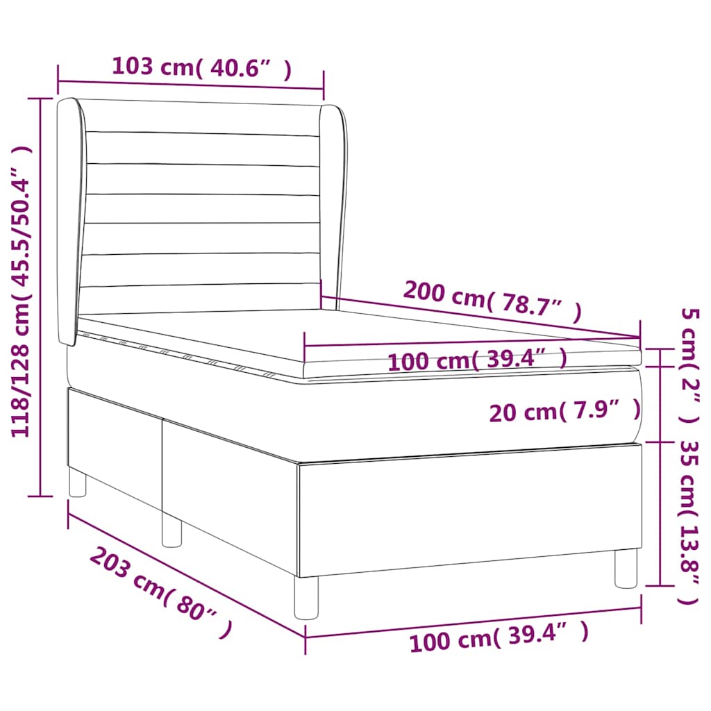sötétzöld bársony rugós ágy matraccal 100 x 200 cm