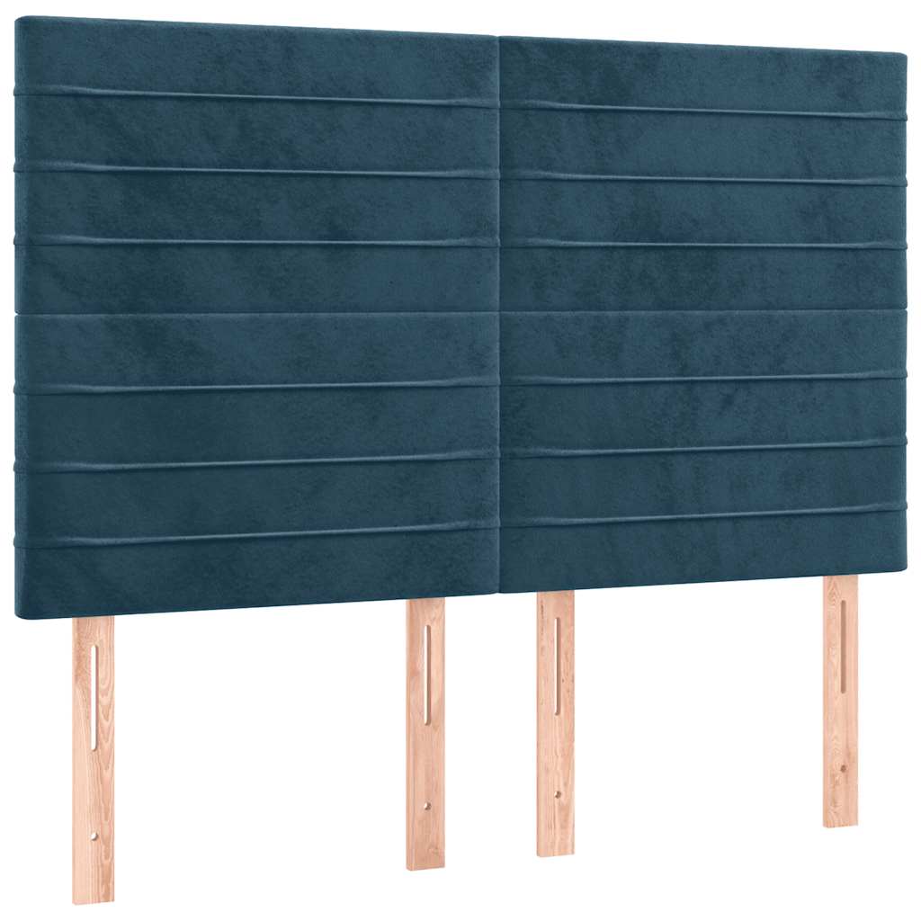 sötétkék bársony rugós ágy matraccal 140x190 cm