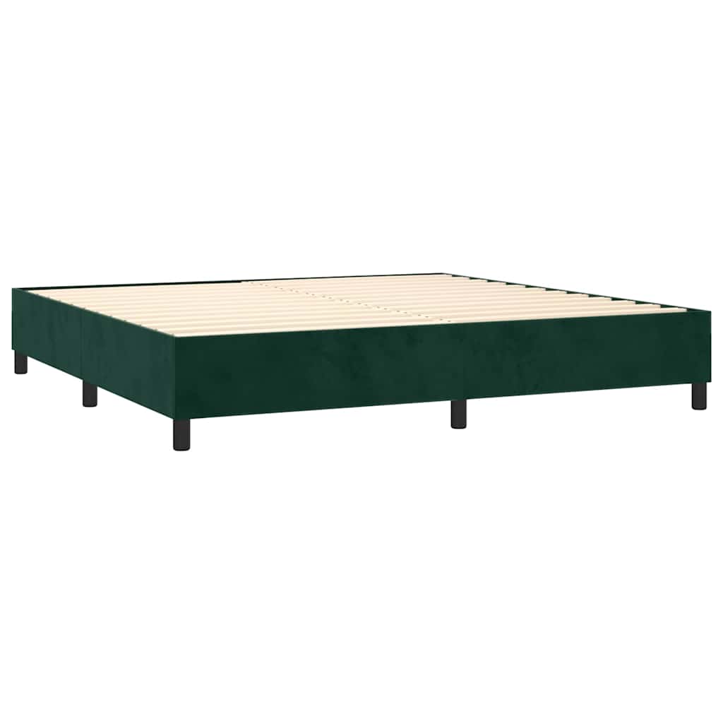 sötétzöld bársony rugós ágy matraccal 200x200 cm