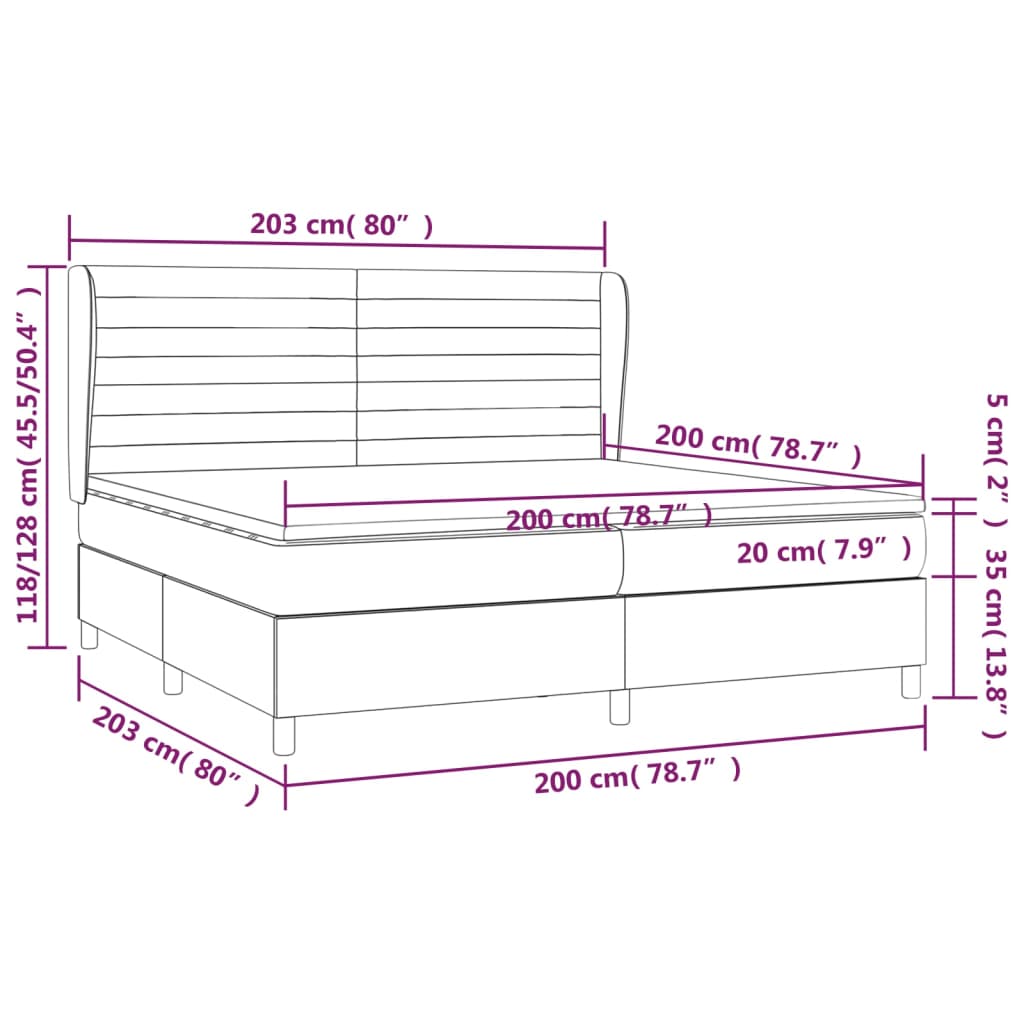 sötétkék bársony rugós ágy matraccal 200x200 cm
