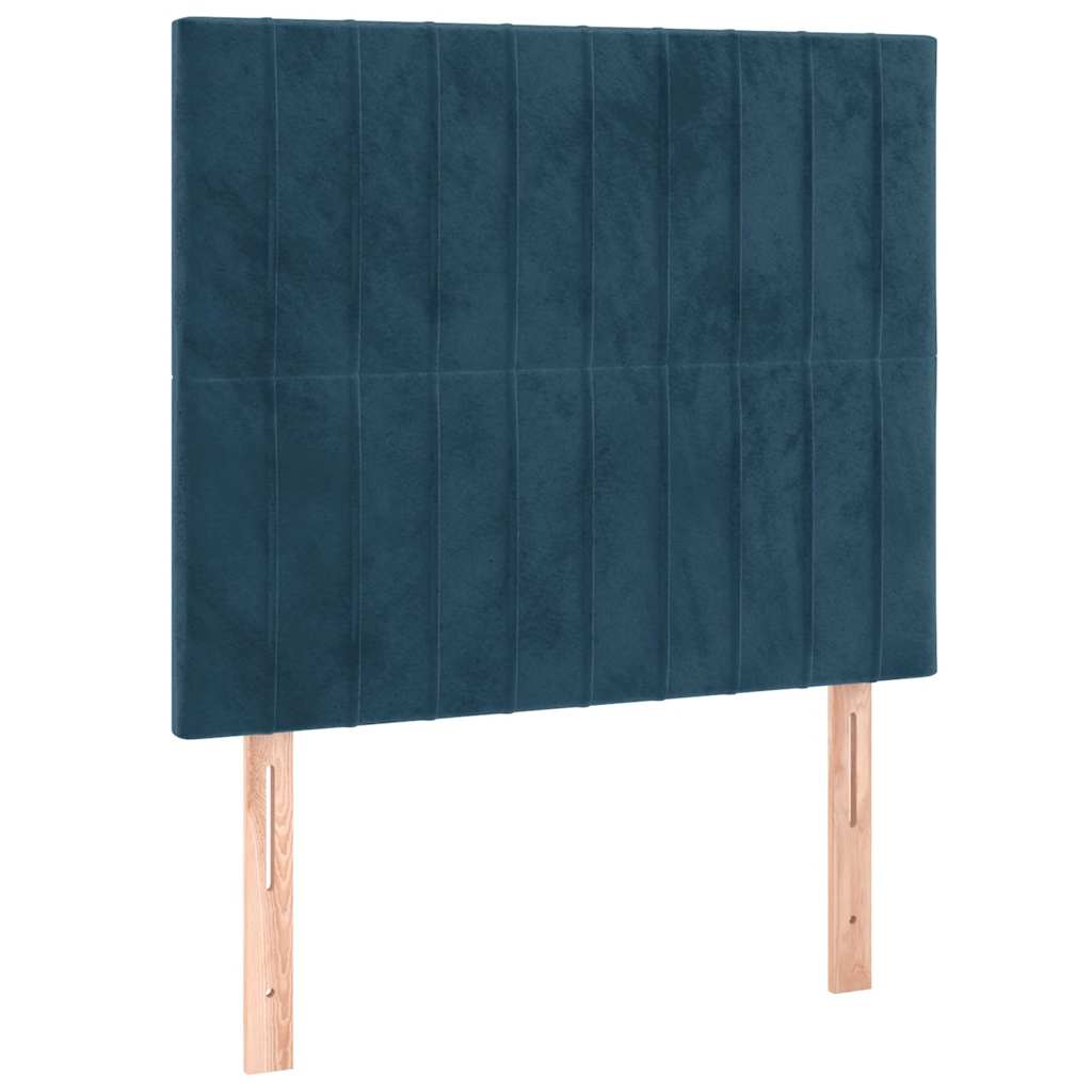 sötétkék bársony rugós ágy matraccal 90 x 200 cm