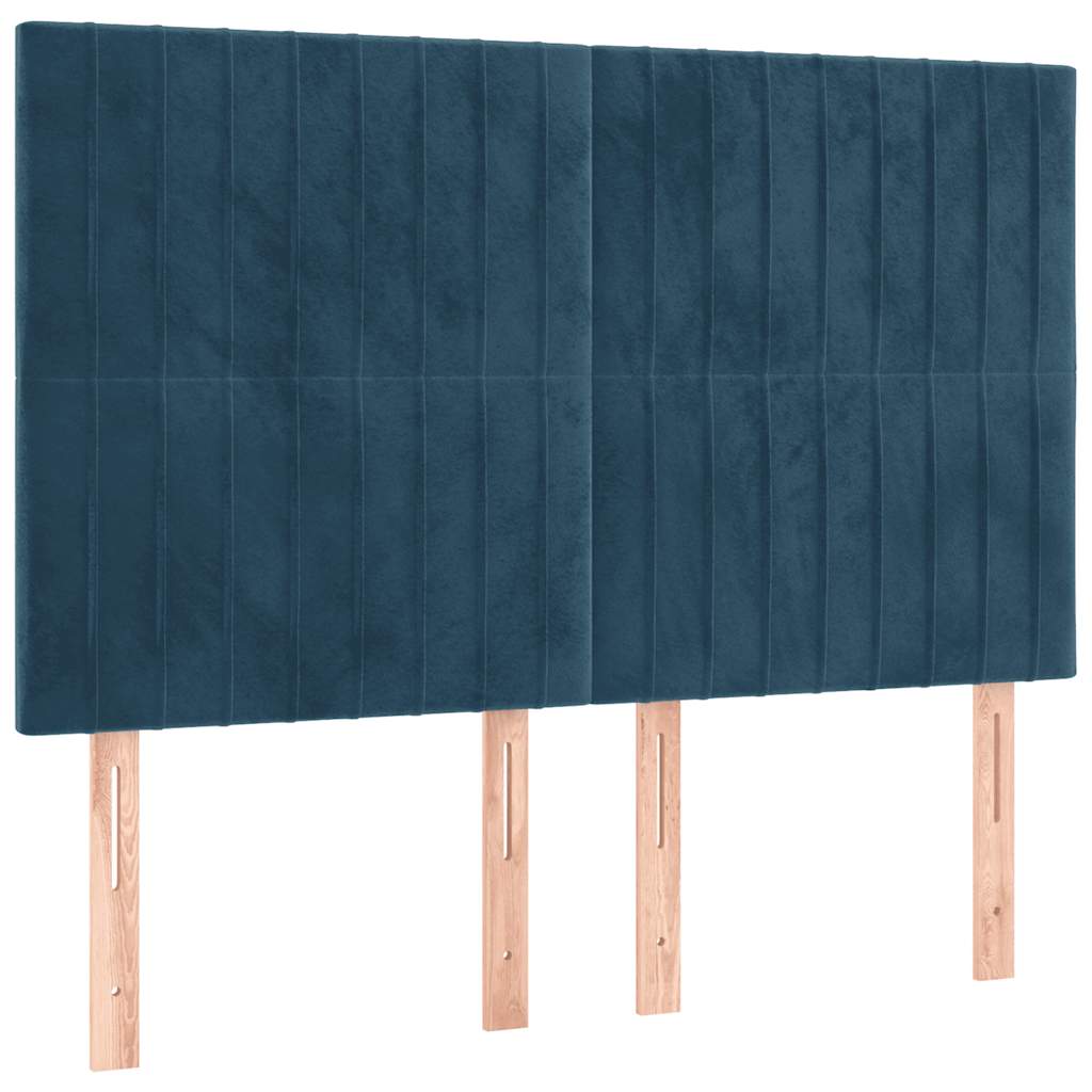 sötétkék bársony rugós ágy matraccal 140x190 cm