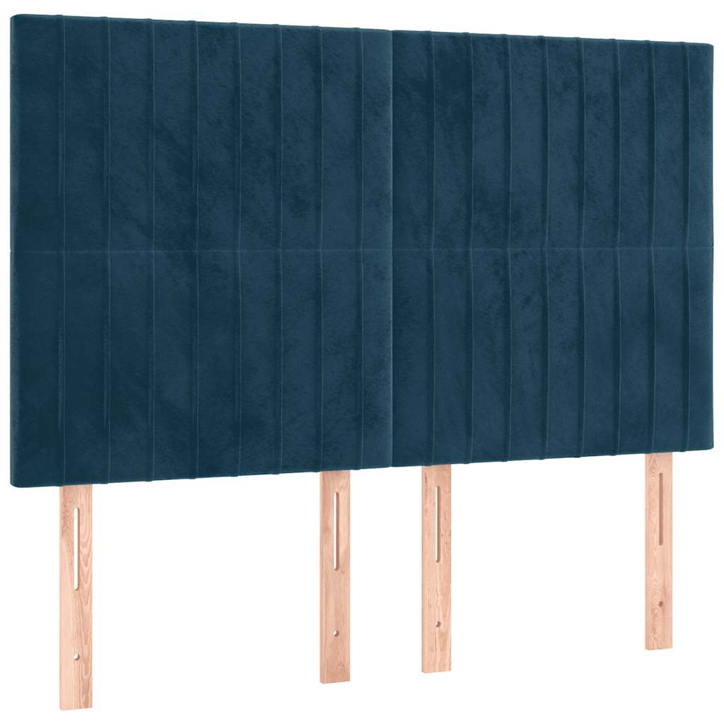 sötétkék bársony rugós ágy matraccal 140x200 cm