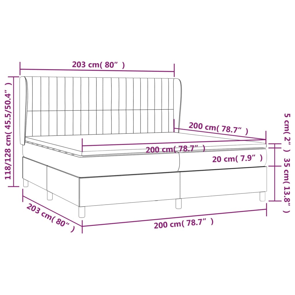 sötétszürke bársony rugós ágy matraccal 200x200 cm