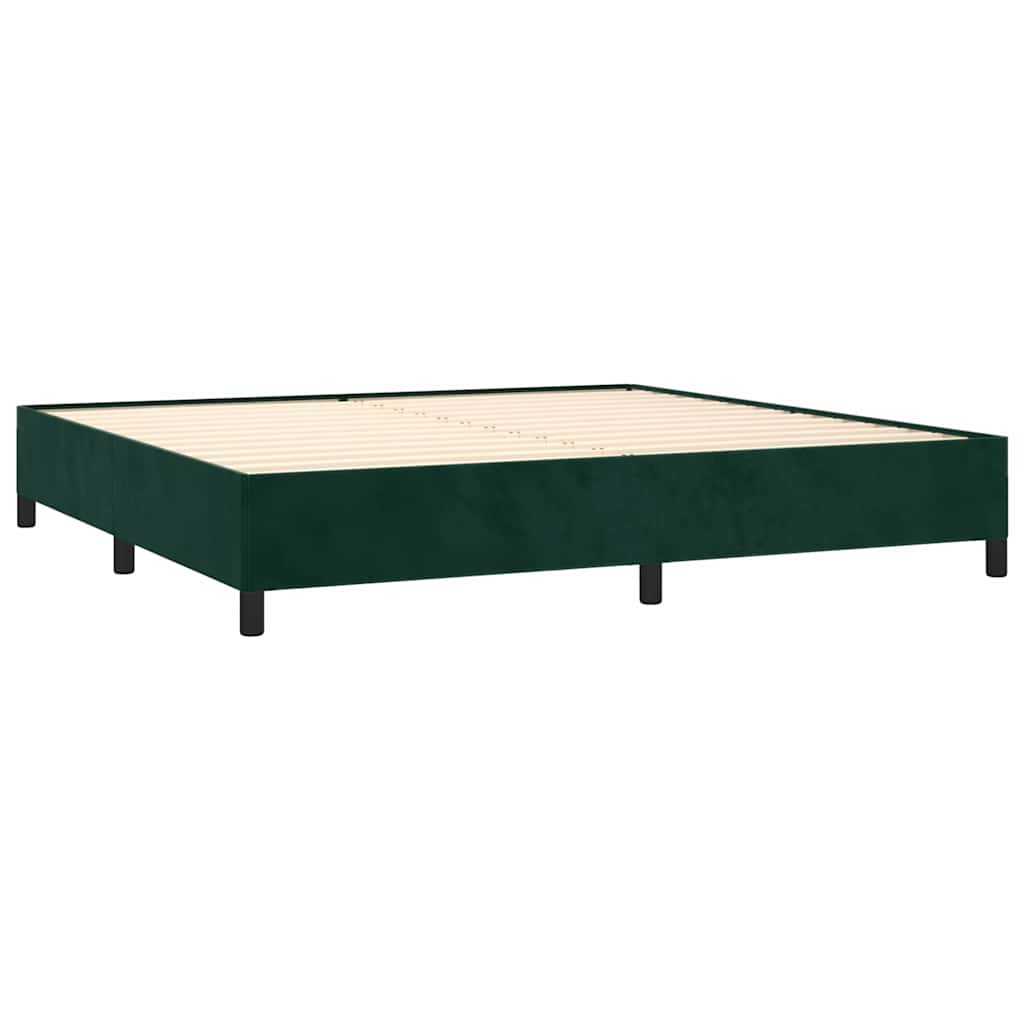 sötétzöld bársony rugós ágy matraccal 200x200 cm