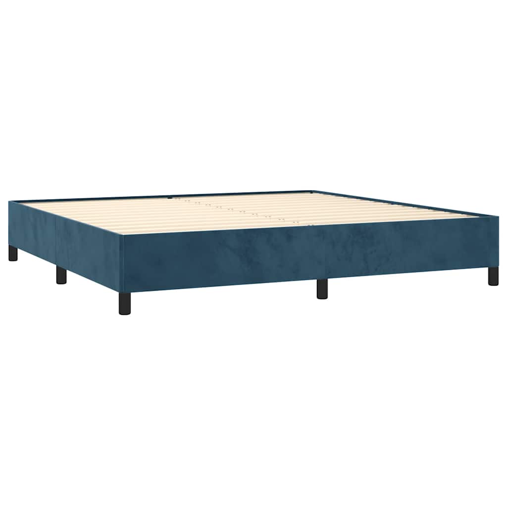 sötétkék bársony rugós ágy matraccal 200x200 cm