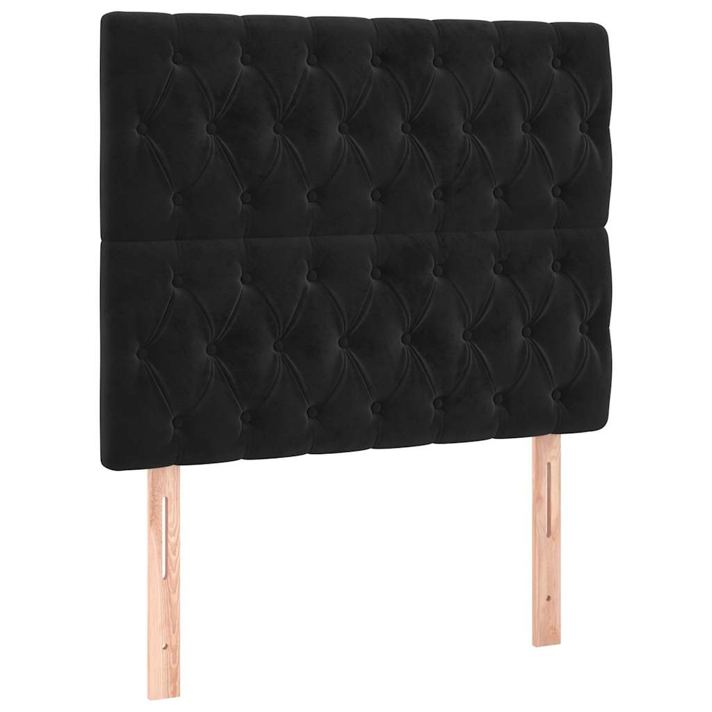 fekete bársony rugós ágy matraccal 90 x 200 cm