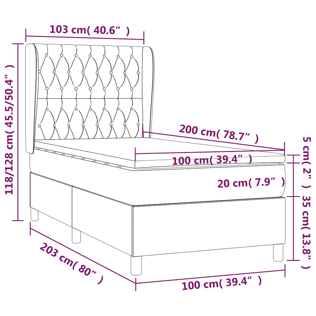 sötétzöld bársony rugós ágy matraccal 100 x 200 cm
