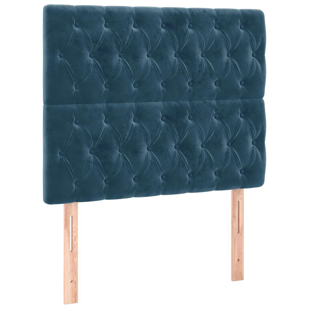 sötétkék bársony rugós ágy matraccal 100 x 200 cm