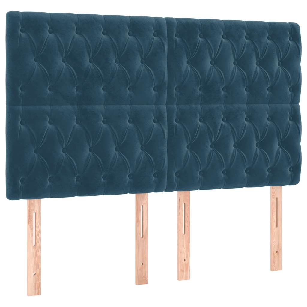 sötétkék bársony rugós ágy matraccal 140x190 cm