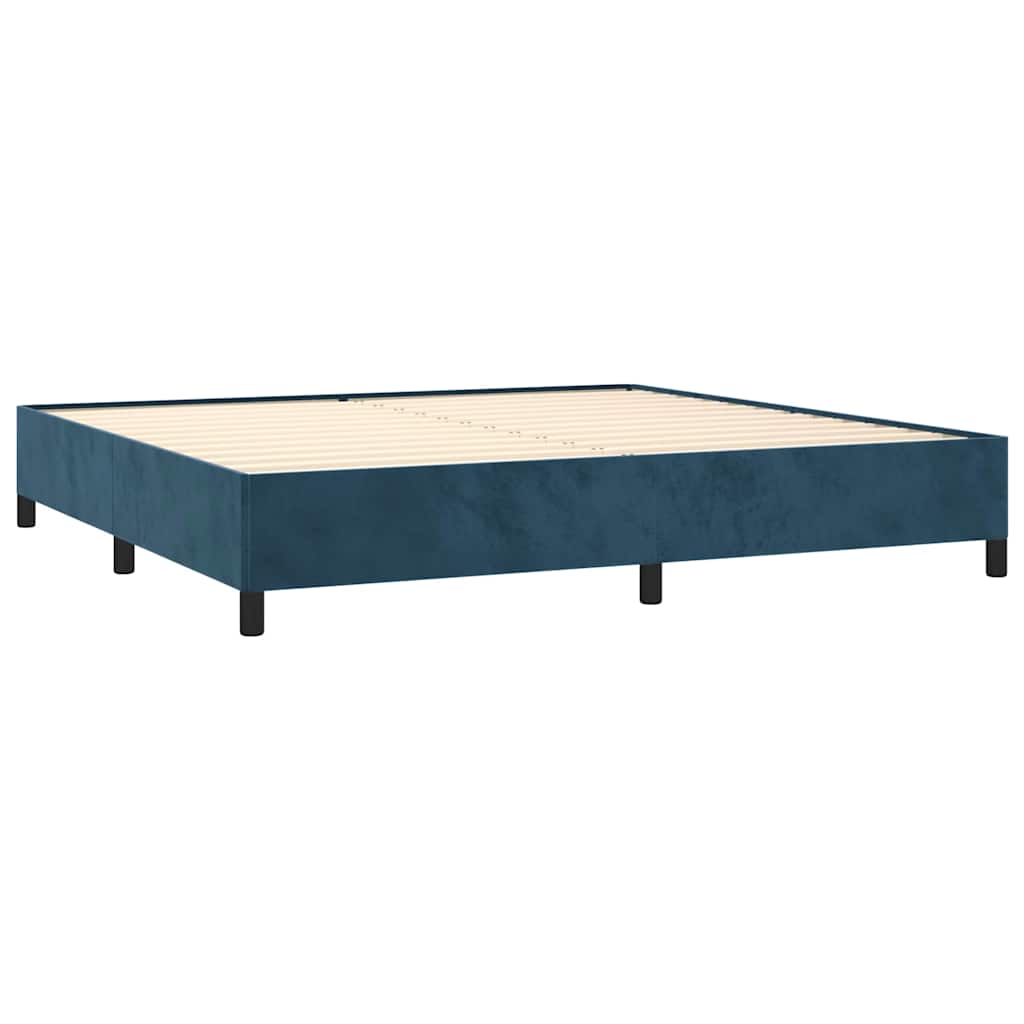 sötétkék bársony rugós ágy matraccal 200x200 cm