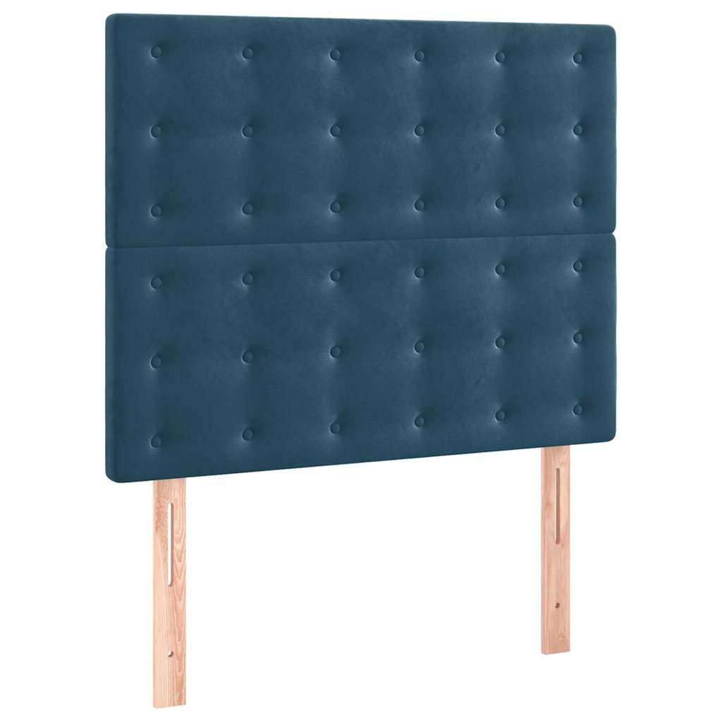 sötétkék bársony rugós ágy matraccal 90x190 cm