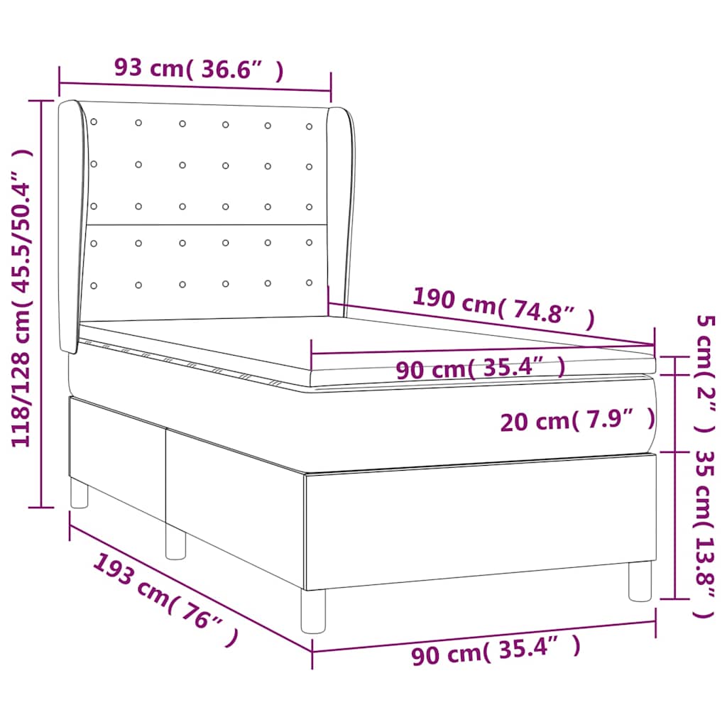 sötétkék bársony rugós ágy matraccal 90x190 cm