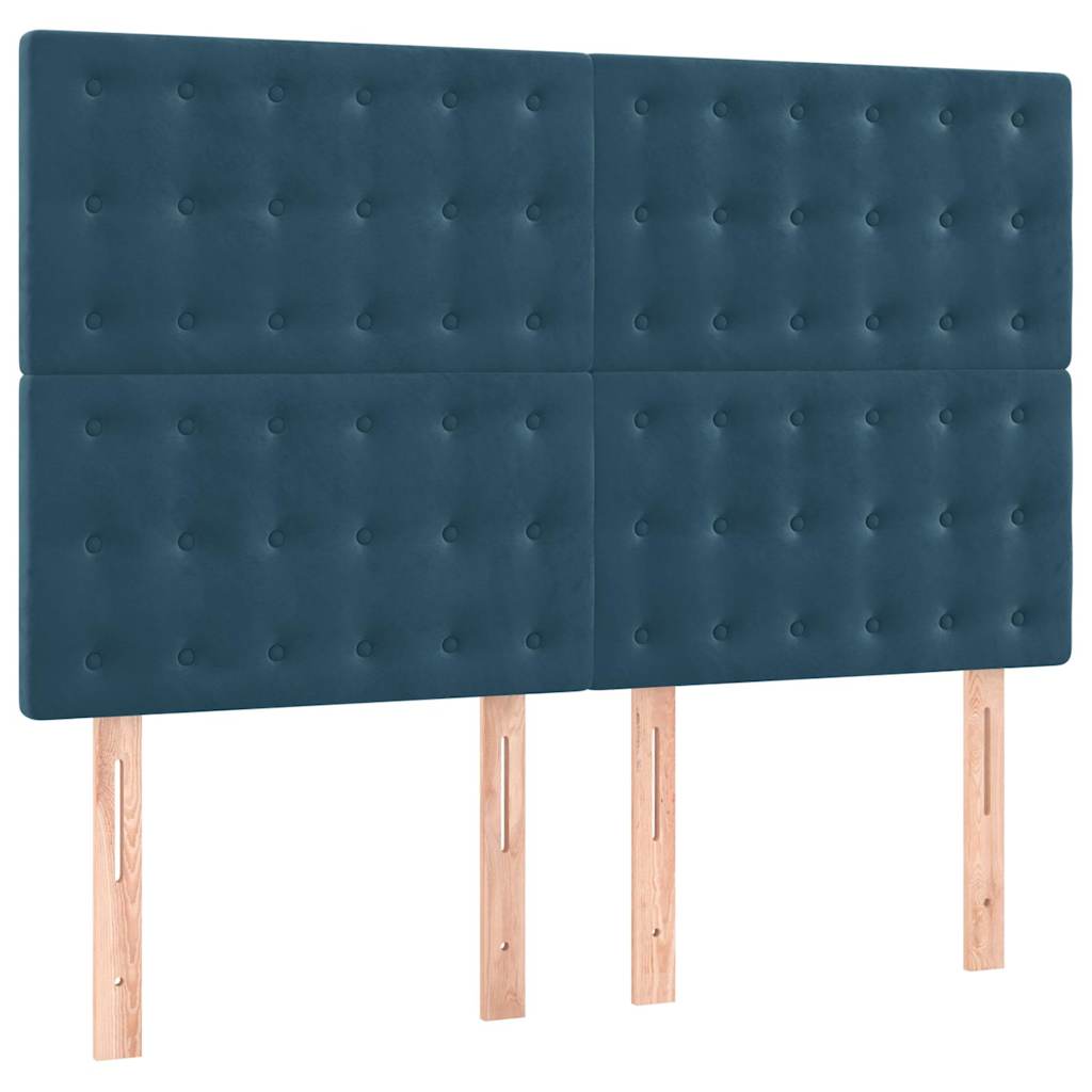 sötétkék bársony rugós ágy matraccal 140x190 cm