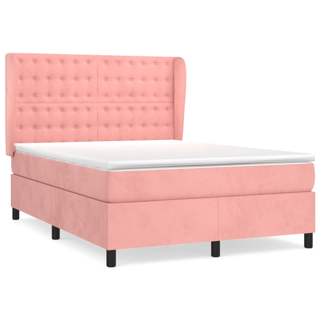 rózsaszín bársony rugós ágy matraccal 140x190 cm