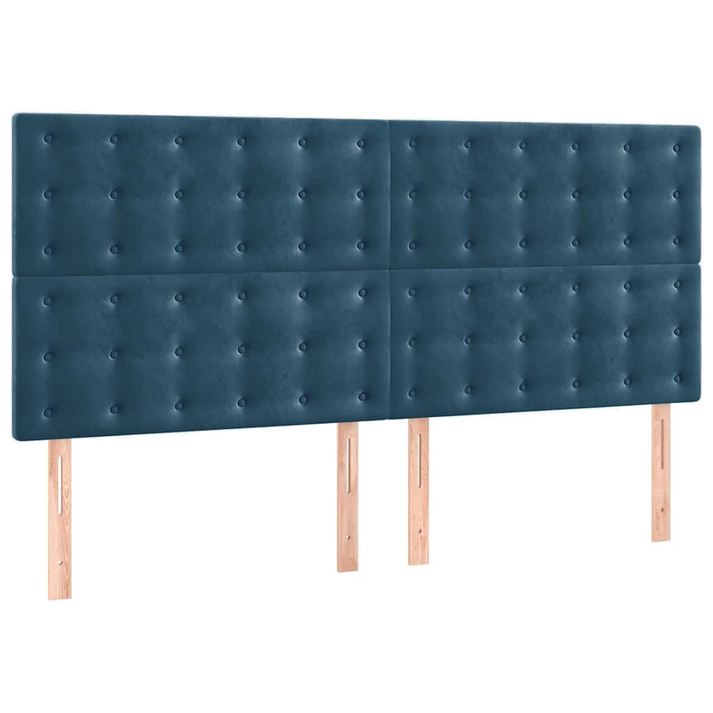sötétkék bársony rugós ágy matraccal 160x200 cm