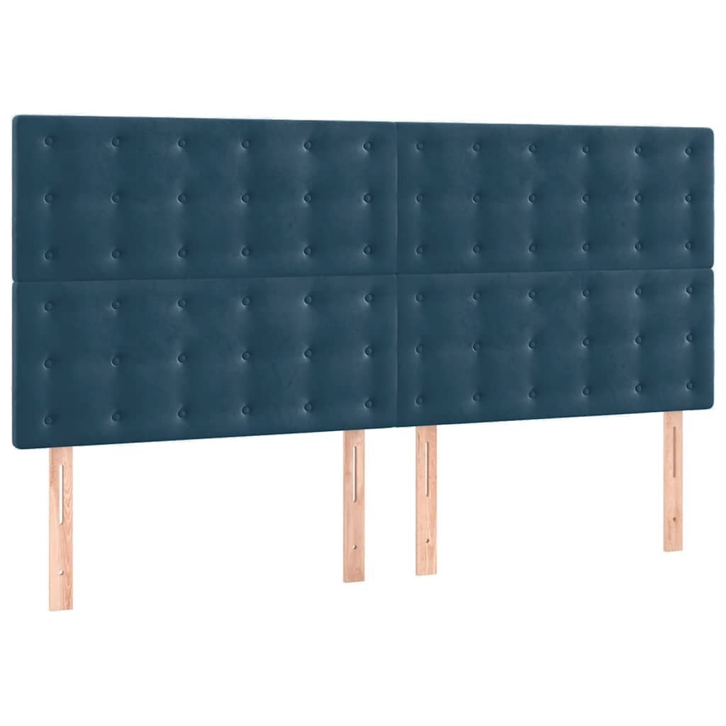 sötétkék bársony rugós ágy matraccal 180x200 cm