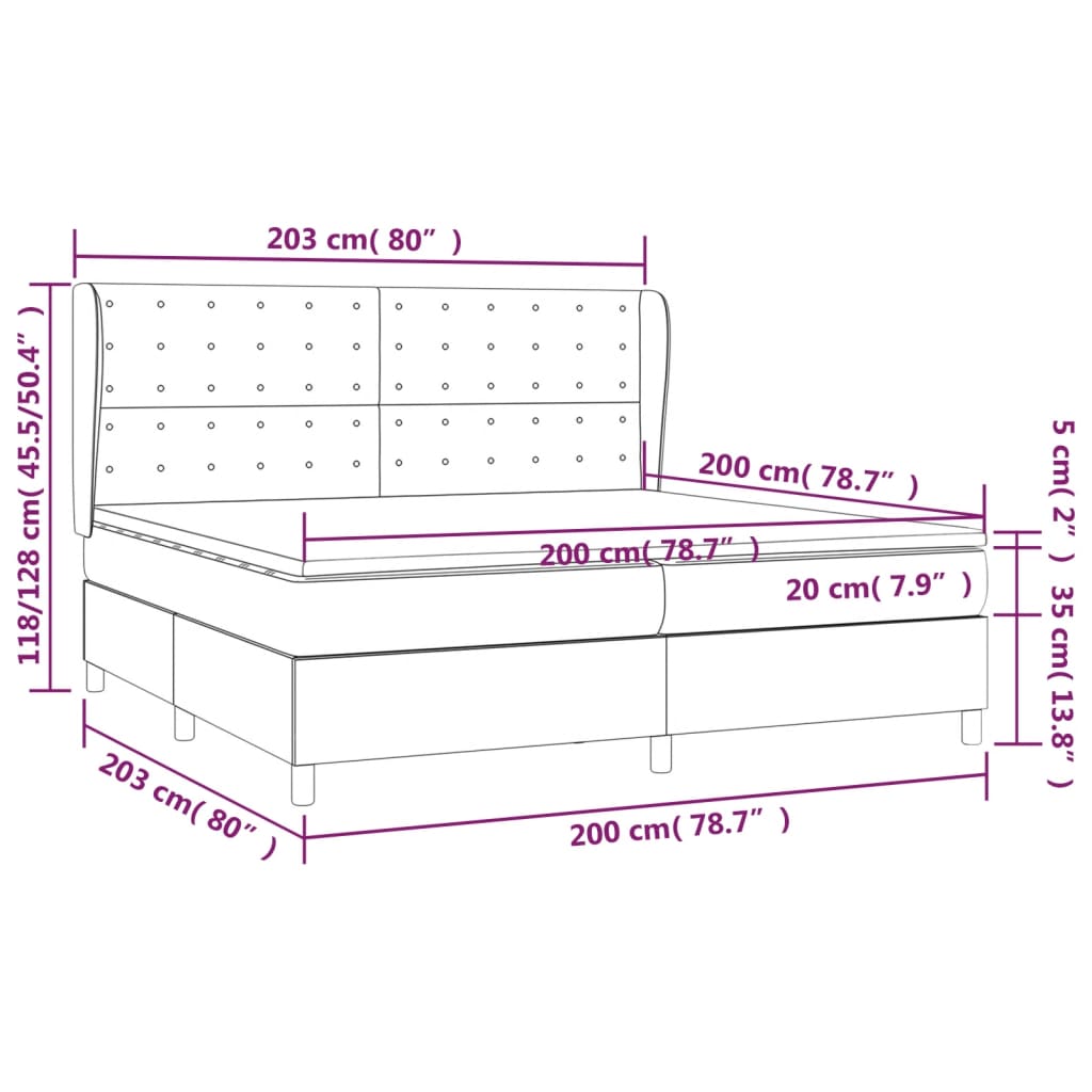 sötétszürke bársony rugós ágy matraccal 200x200 cm