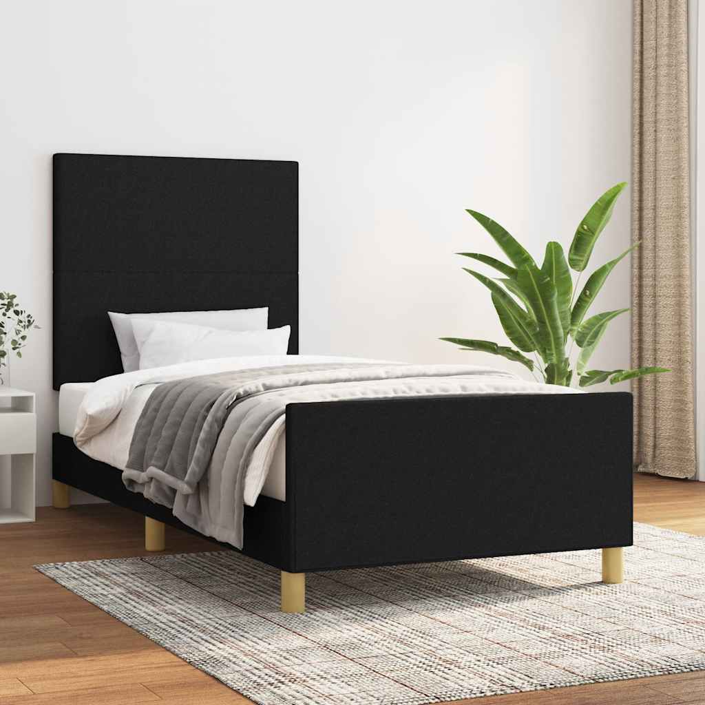 fekete szövet ágykeret matrac nélkül 100x200 cm