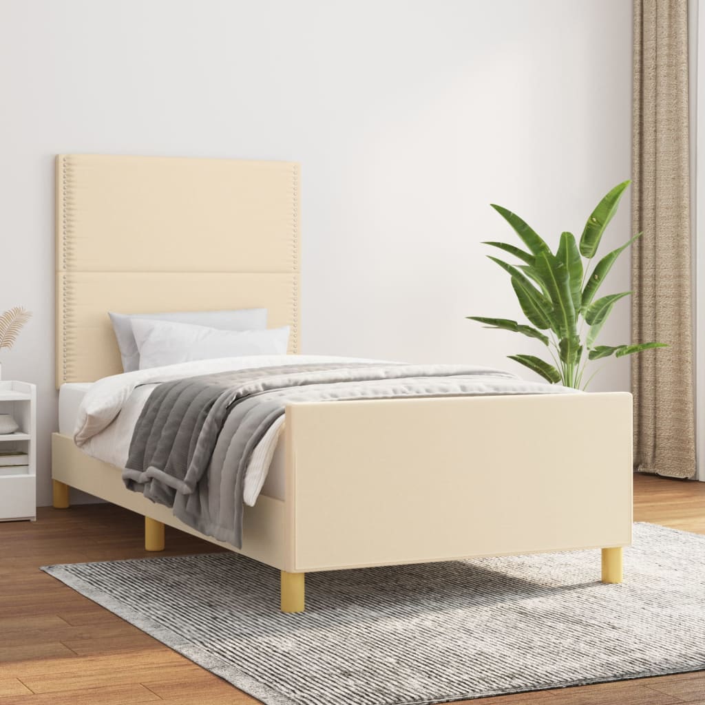 krémszínű szövet ágykeret matrac nélkül 90x200 cm