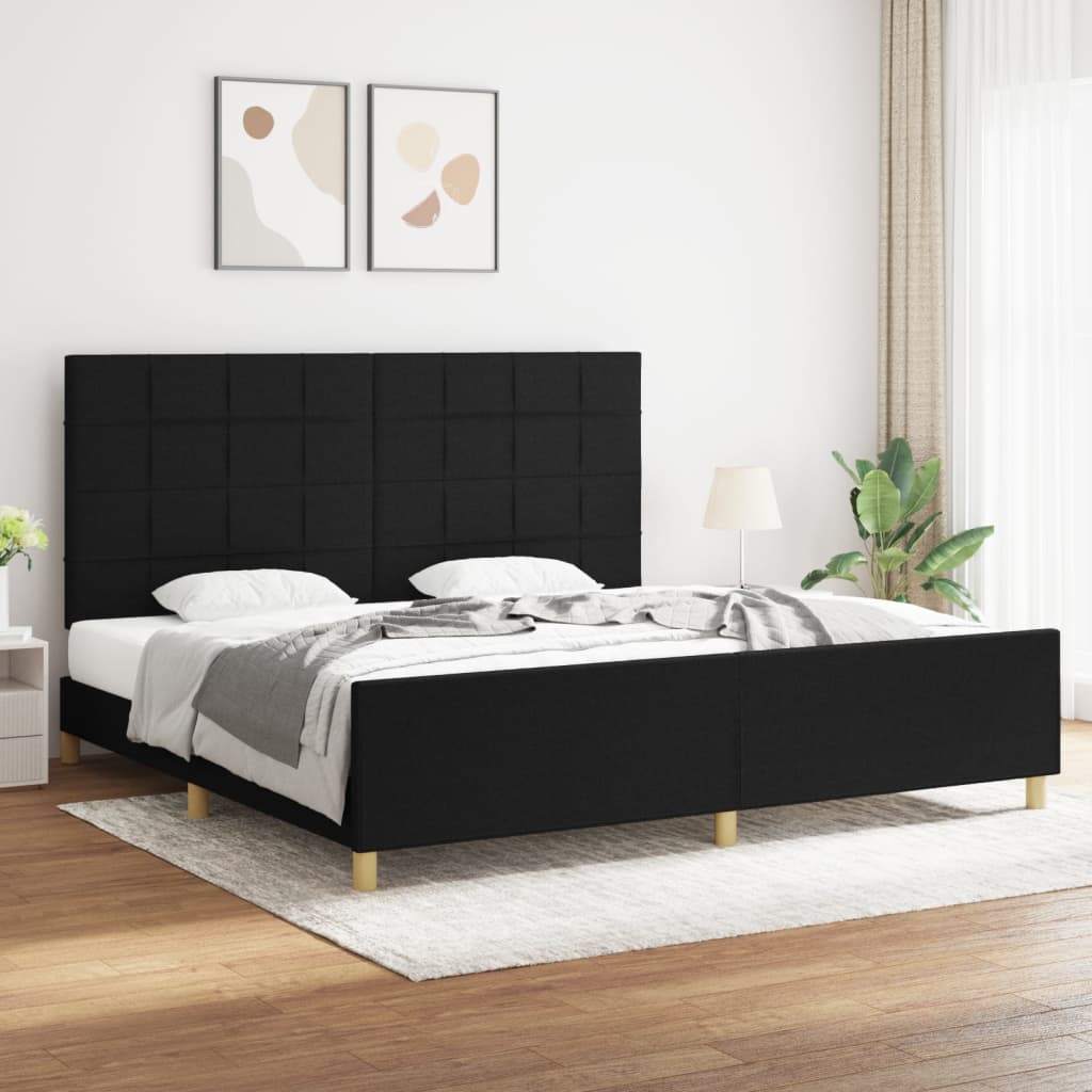 fekete szövet ágykeret matrac nélkül 200 x 200 cm