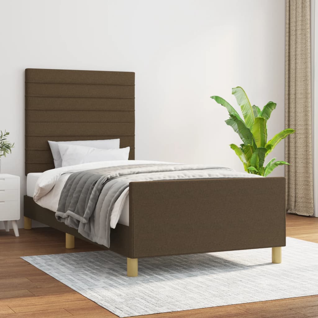 sötétbarna szövet ágykeret matrac nélkül 100x200 cm