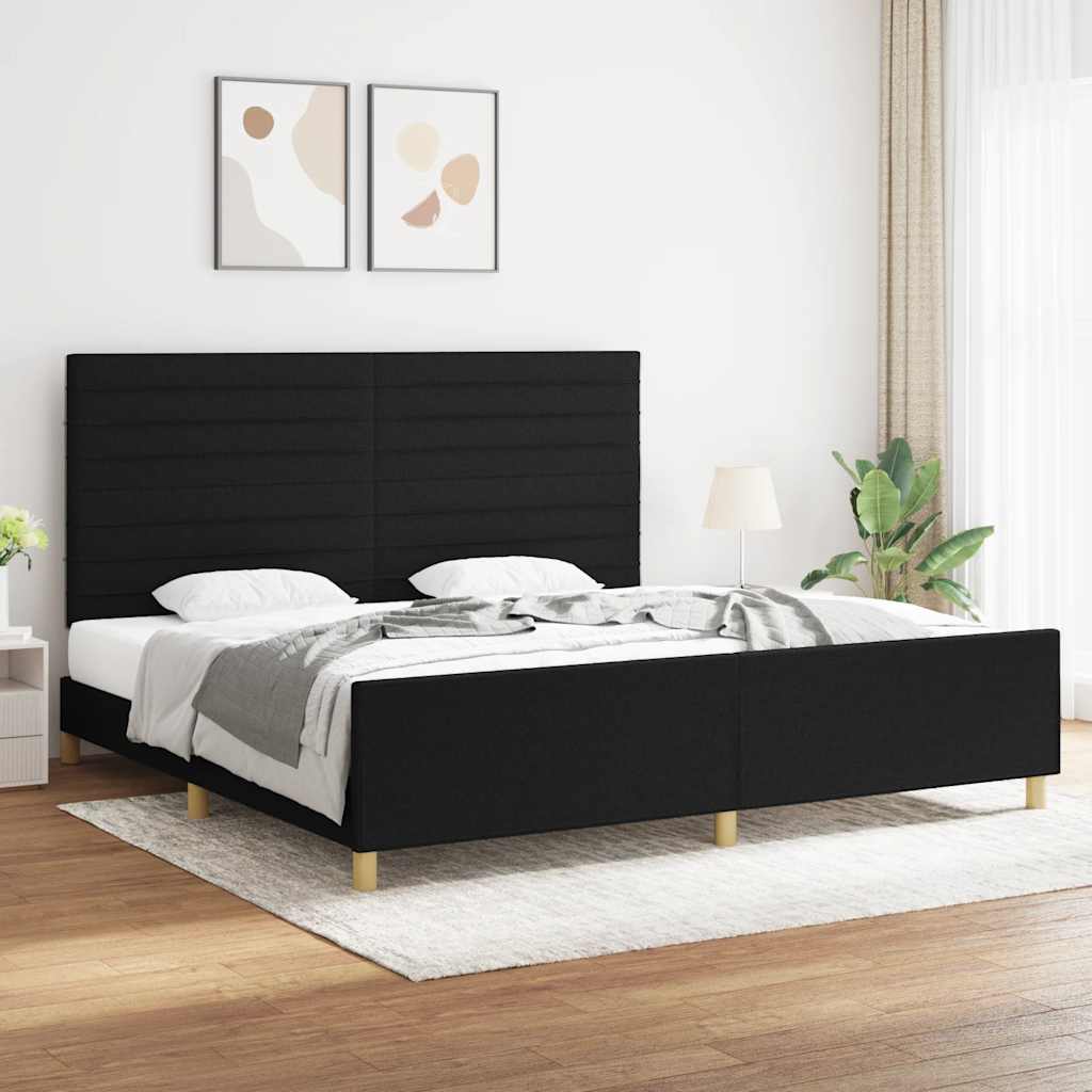 fekete szövet ágykeret matrac nélkül 200 x 200 cm
