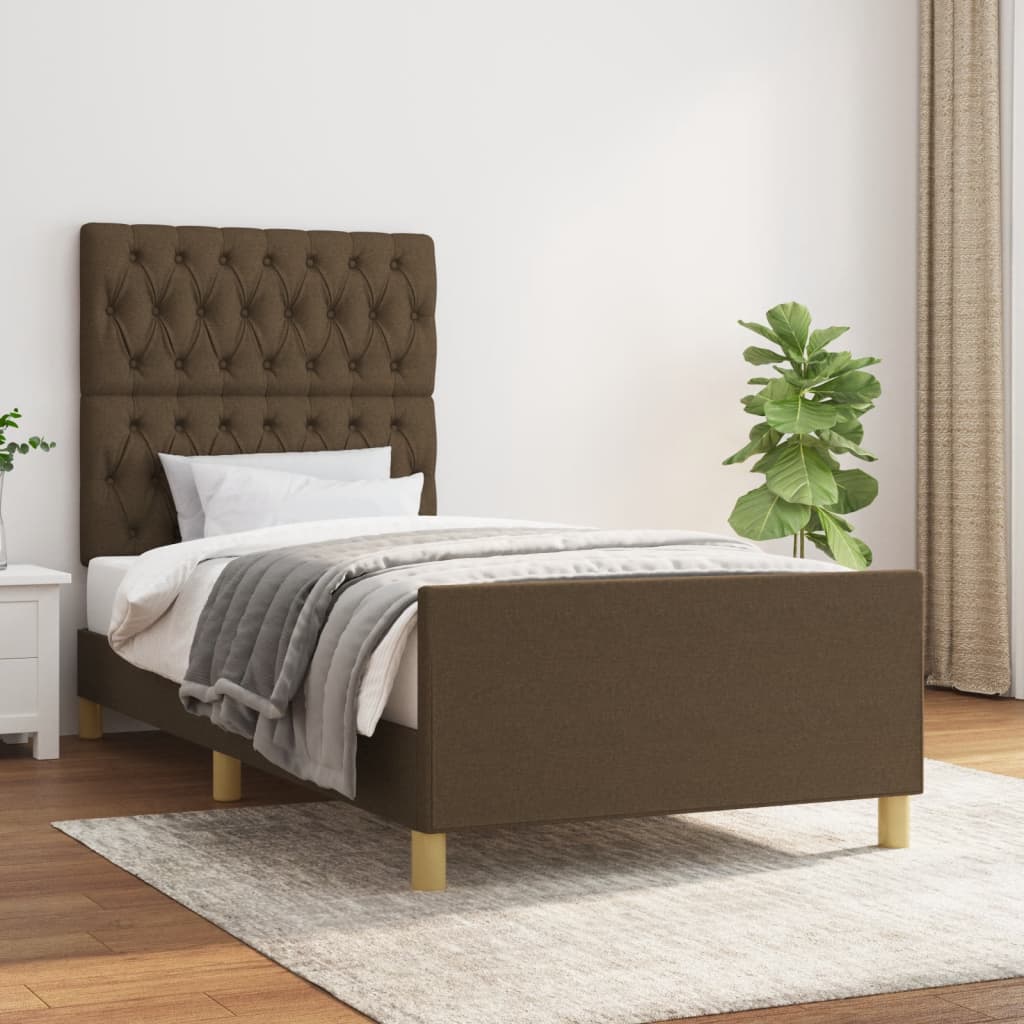 sötétbarna szövet ágykeret matrac nélkül 100x200 cm