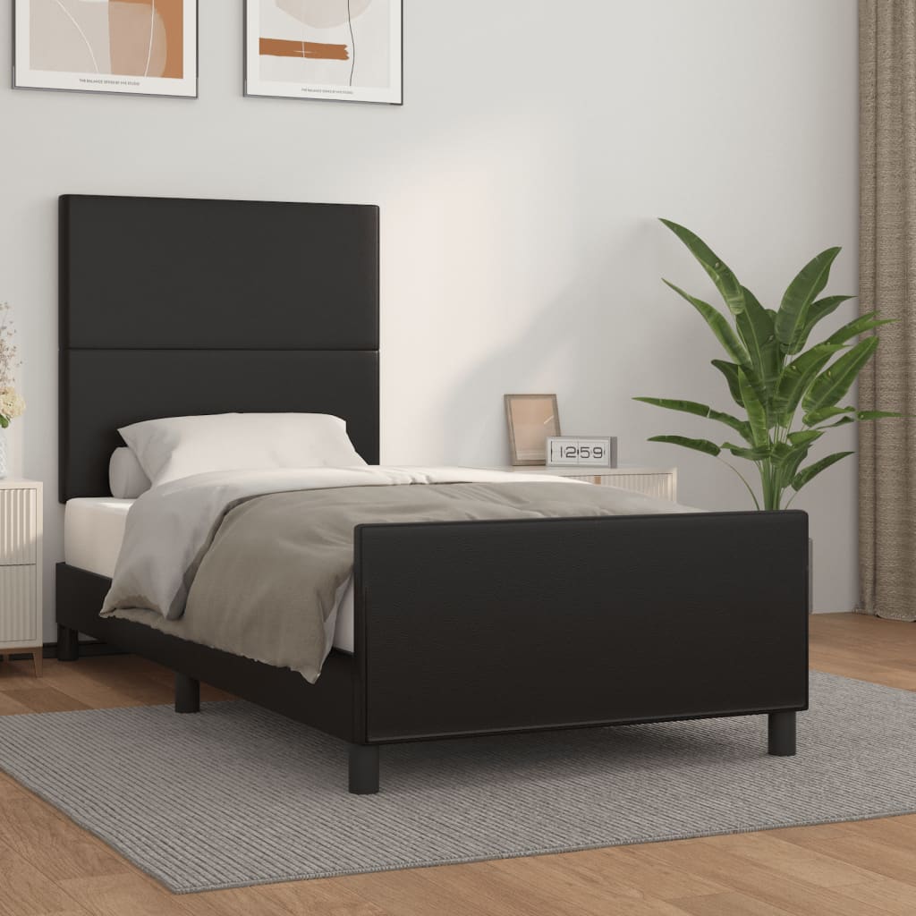 fekete műbőr ágykeret fejtámlával 80 x 200 cm