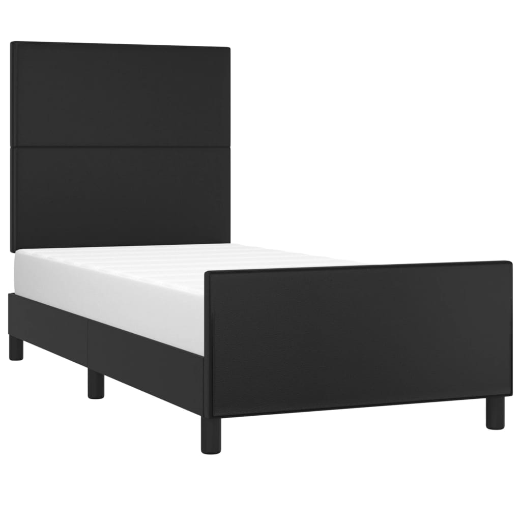 fekete műbőr ágykeret fejtámlával 90x200 cm