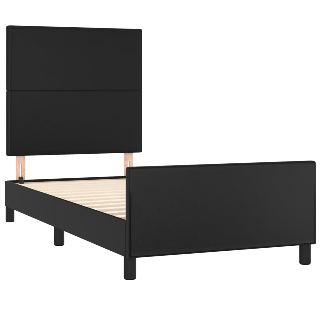 fekete műbőr ágykeret fejtámlával 90x200 cm
