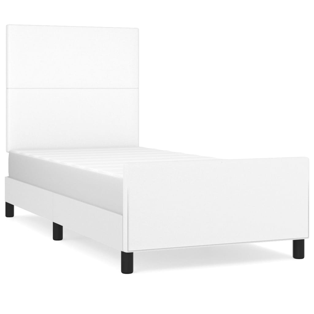 fehér műbőr ágykeret fejtámlával 90 x 200 cm