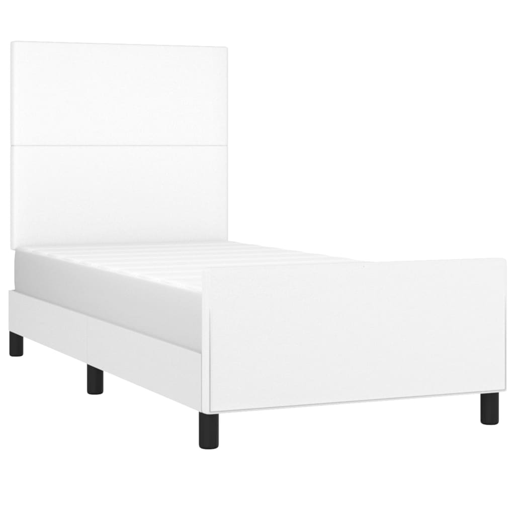 fehér műbőr ágykeret fejtámlával 90 x 200 cm