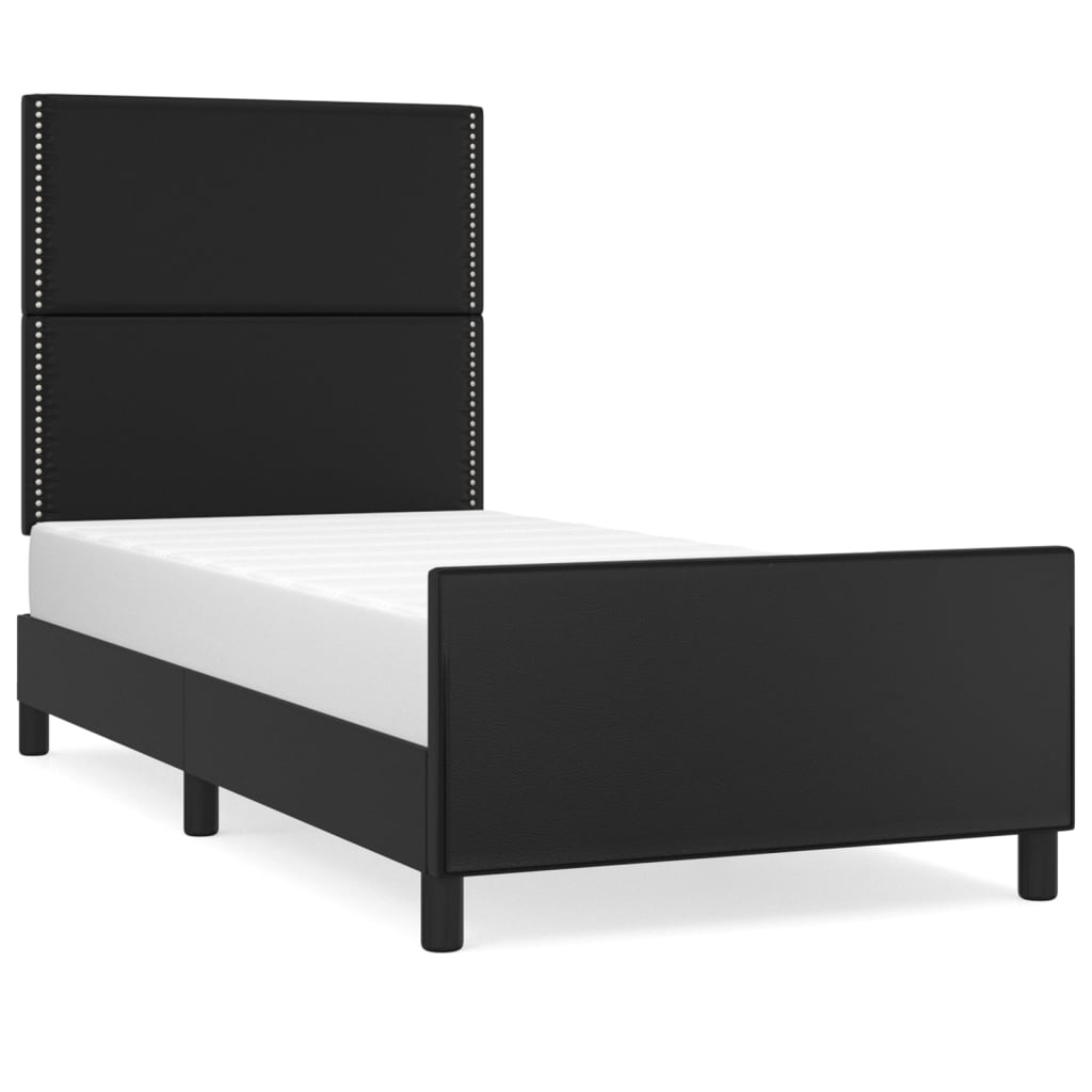 fekete műbőr ágykeret fejtámlával 90x200 cm