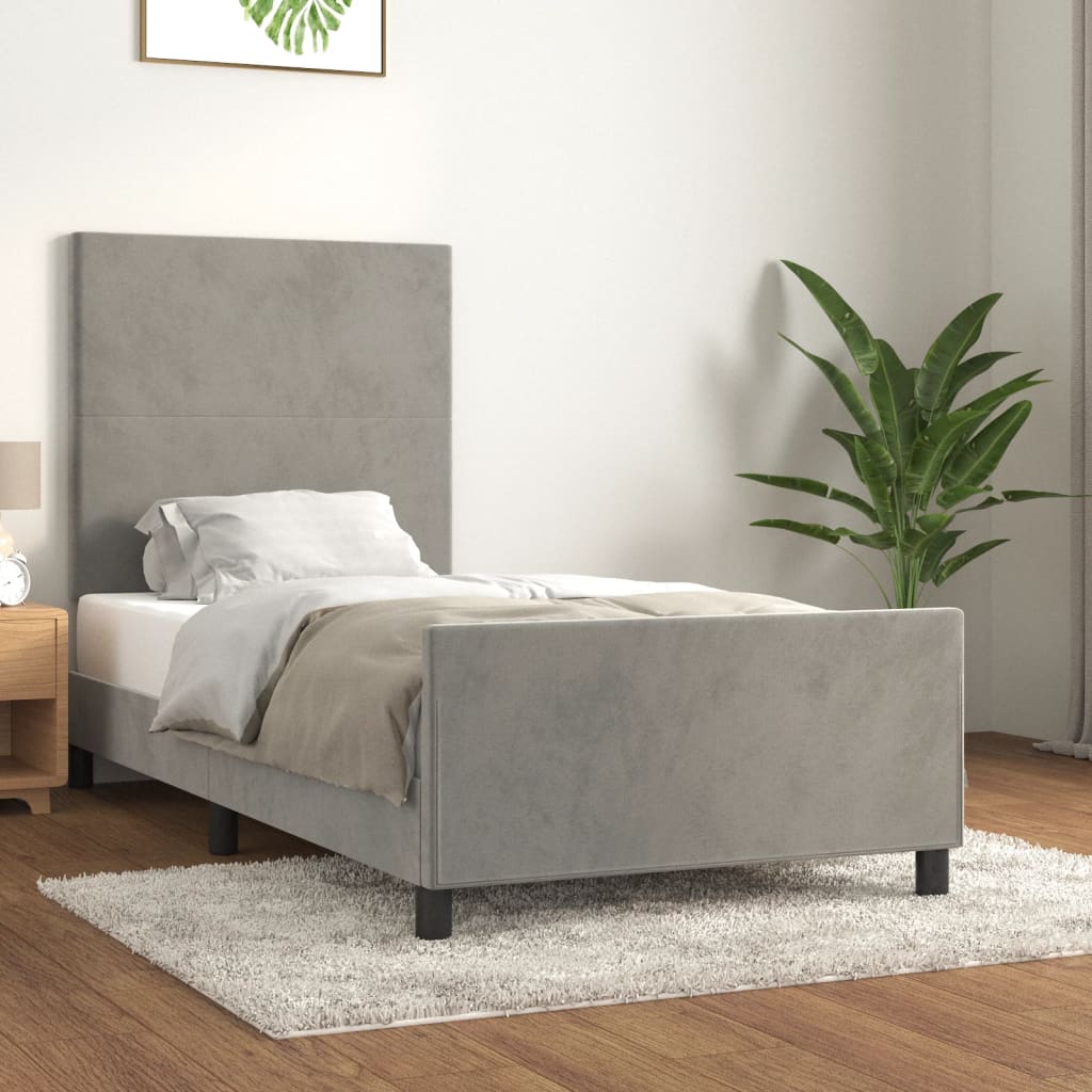 világosszürke bársony ágykeret matrac nélkül 100x200 cm